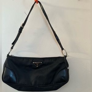 Prada nylon leather trim small shoulder bag